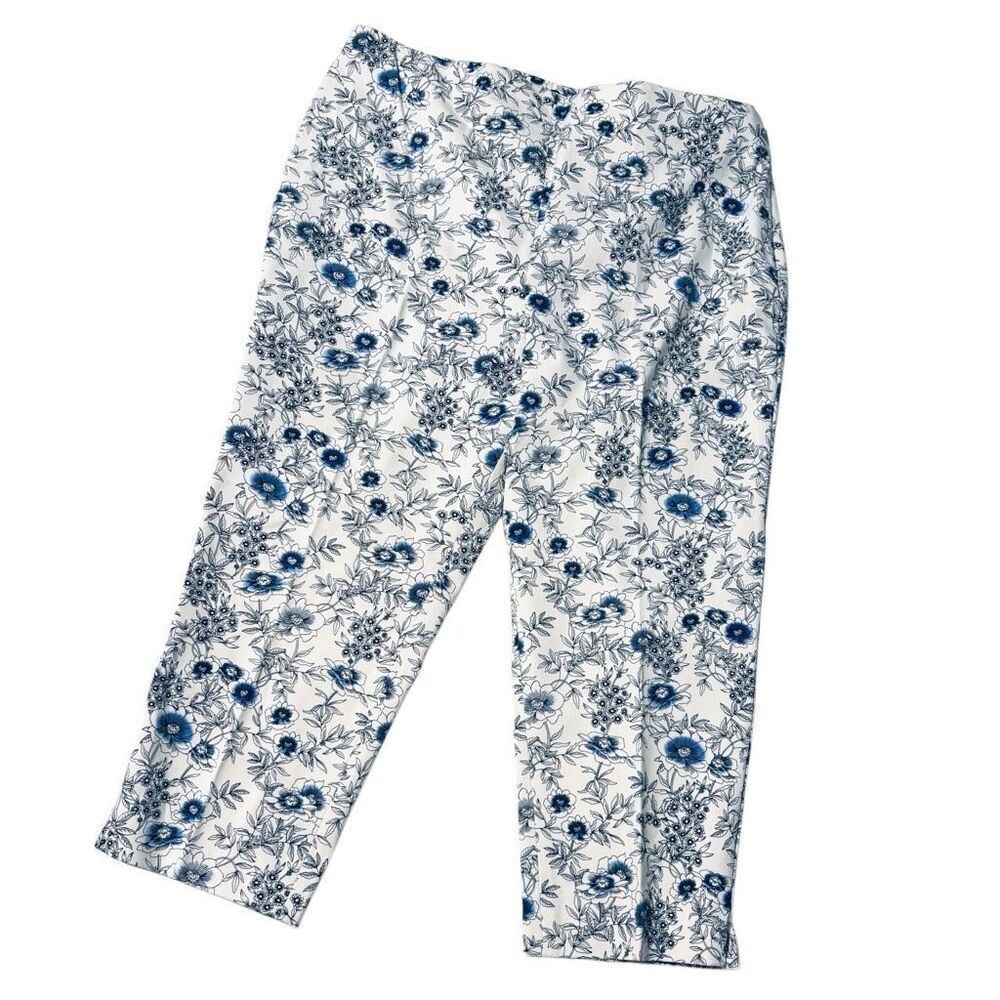 TALBOT’S Chatham Crop Pant 16P floral print, slim leg, stretch, blue & off white